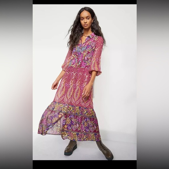 NWOT- Anthropologie - Nikole Floral Paisley BOHO BUTTON DOWN DRESS - Picture 1 of 13